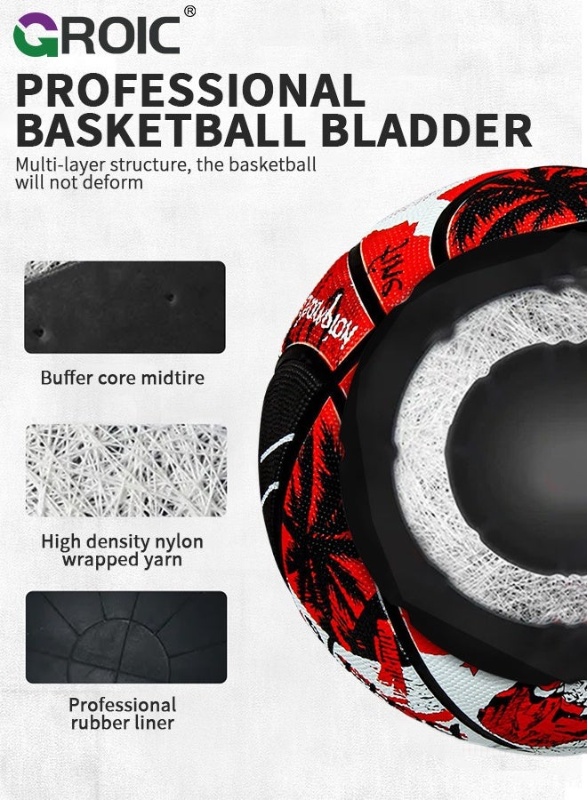GROIC Basketball, Fire Size 7 Basketball, Red Black Comic Graphic Design, Deep Channel Construction and Durability, Perfect for Basketball Training and Equipment Practice, Outdoor Rubber Basketballs - Image 4